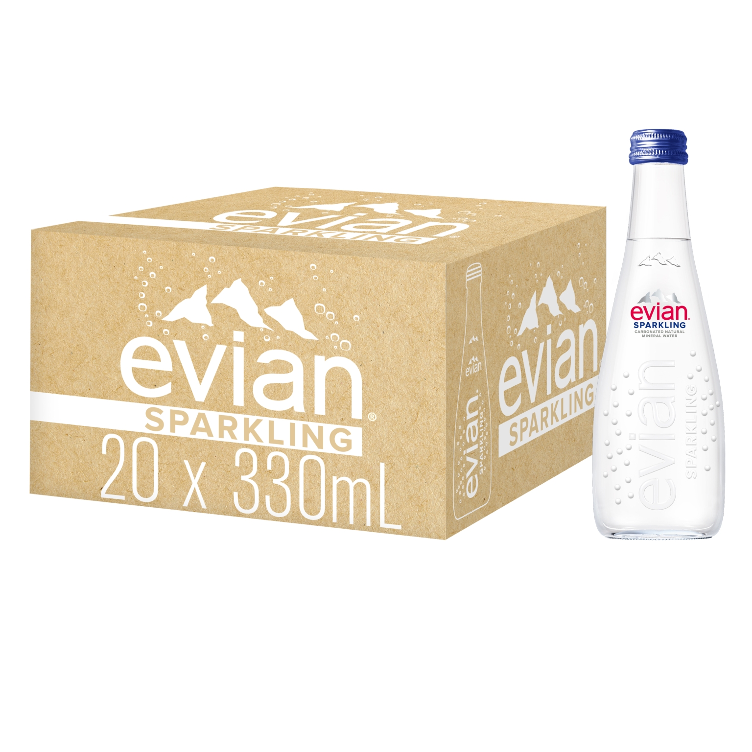 Evian Sparkling Natural Mineral Water Glass 20 x 330ml Glass - The ...