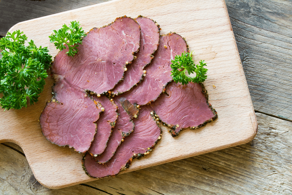 Singapore Beef Top Side Pastrami Slice 1kg pkt - Frozen