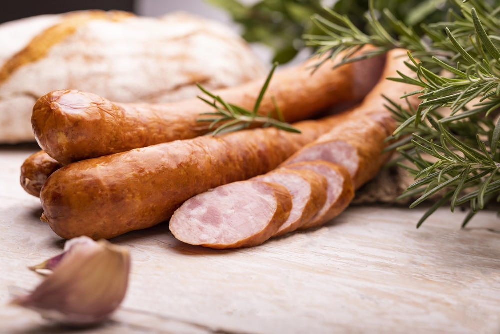 SG Reduced Sodium Nitrite free smoked Pork Garlic Sausage 80-100g pc 1 kg pkt - Frozen