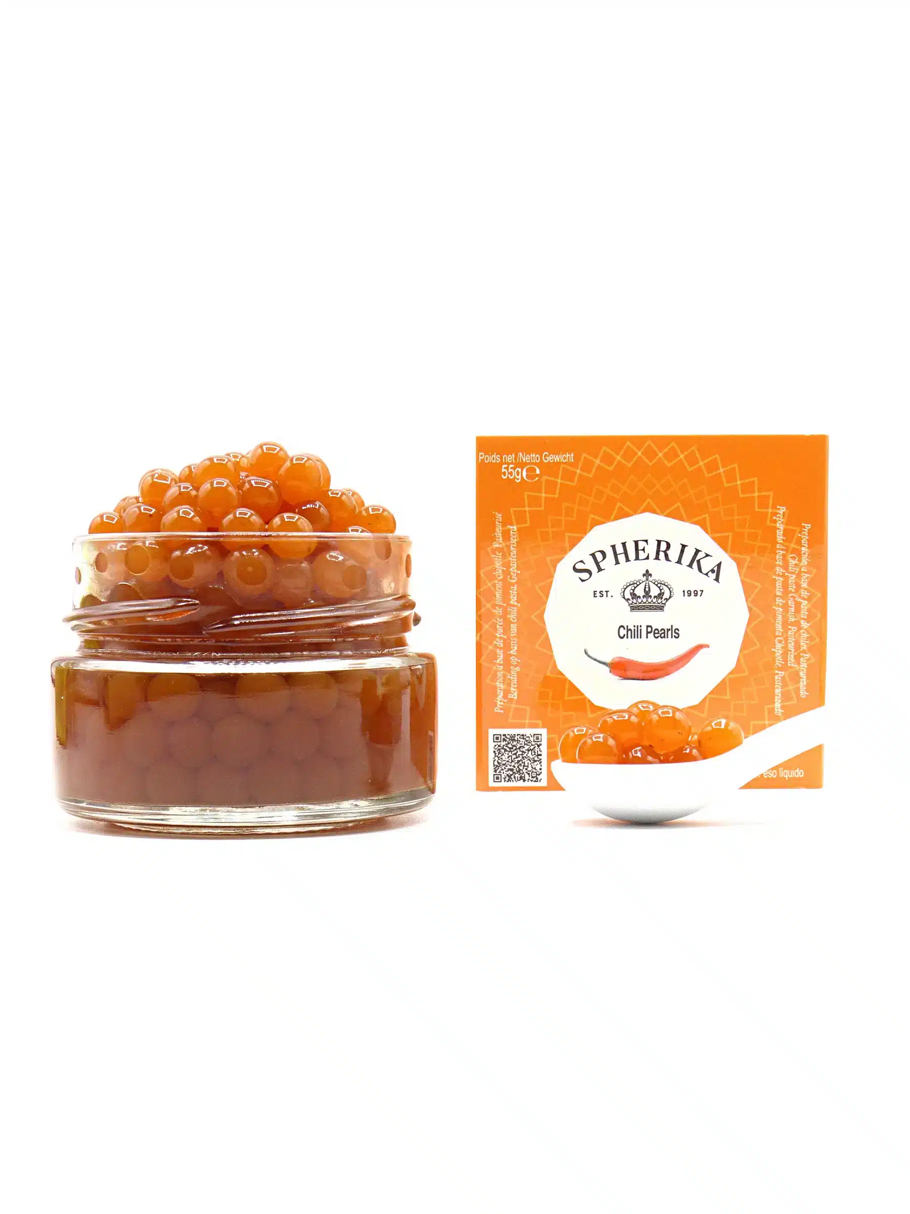 Spain Flavour Pearls Pescaviar Spherika Chili Pearls 55g glass Jar